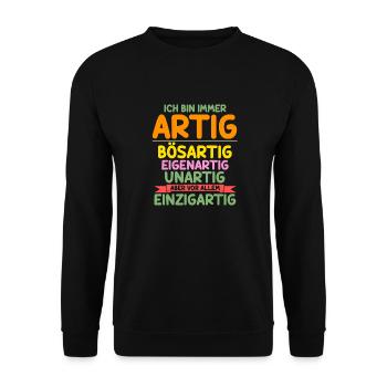 Ich Bin Immer Artig - Unisex Pullover - Schwarz - Vorne - Alina (178cm) & Michal (187cm)
