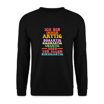Ich Bin Immer Artig - Unisex Pullover - Schwarz - Vorne - Alina (178cm) & Michal (187cm)