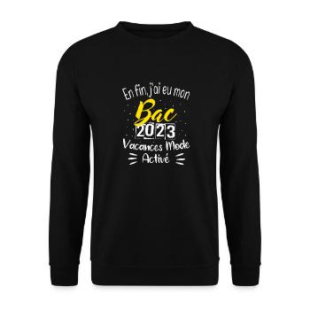 Cadeau bachelier BAC 2023 Bachelière 2023 Vacances - Sweat-shirt Unisexe - noir - Devant - Alina (178cm) & Michal (187cm)