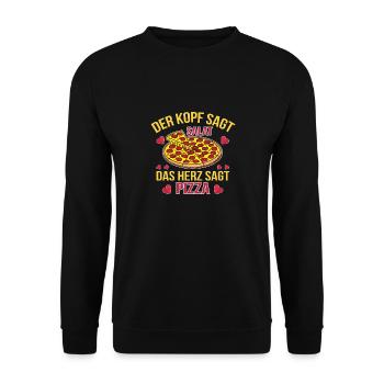 Der Kopf Sagt Salat Das Herz Sagt Pizza Food - Unisex Pullover - Schwarz - Vorne - Alina (178cm) & Michal (187cm)