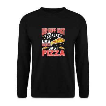 Der Kopf Sagt Salat Das Herz Sagt Pizza Food - Unisex Pullover - Schwarz - Vorne - Alina (178cm) & Michal (187cm)