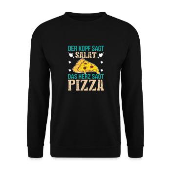 Der Kopf Sagt Salat Das Herz Sagt Pizza Food - Unisex Pullover - Schwarz - Vorne - Alina (178cm) & Michal (187cm)