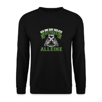 Lustiger Forstwirt Spruch Förster Waldarbeiter - Unisex Pullover - Schwarz - Vorne - Alina (178cm) & Michal (187cm)