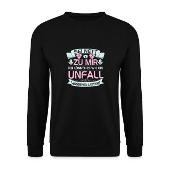 Lustiger Krankenpflegerin Krankenschwester Spruch - Unisex Pullover - Schwarz - Vorne - Alina (178cm) & Michal (187cm)