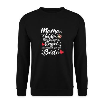 Mama Muttertag Spruch Lieblingsmama Heldin Engel - Unisex Pullover - Schwarz - Vorne - Alina (178cm) & Michal (187cm)
