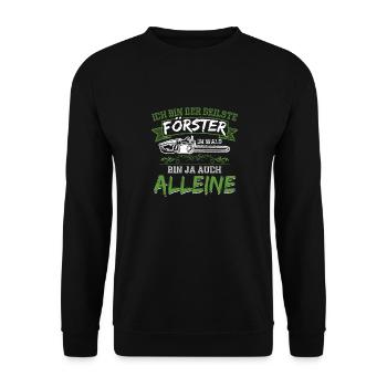 Wald Förster Kettensäge Spruch Forstwirt - Unisex Pullover - Schwarz - Vorne - Alina (178cm) & Michal (187cm)