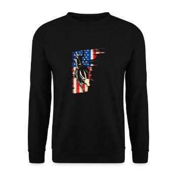 Bull Riding American Flag, Patriotic Rodeo Cowboy - Unisex Pullover - Schwarz - Vorne - Alina (178cm) & Michal (187cm)