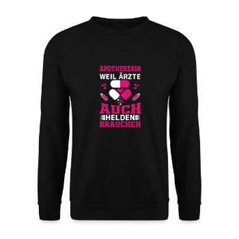 Apothekerin weil Ärzte auch Helden brauchen - Unisex Pullover - Schwarz - Vorne - Alina (178cm) & Michal (187cm)