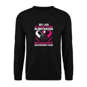 Sei Lieb Apothekerin Substanzen - Unisex Pullover - Schwarz - Vorne - Alina (178cm) & Michal (187cm)