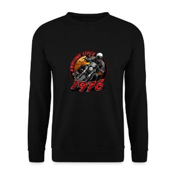 Awesome since 1976, Biker Geburtstag - Unisex Pullover - Schwarz - Vorne - Alina (178cm) & Michal (187cm)