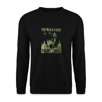I'D RATHER BE HUNTING Lustiger Jäger Tarn-Hirsch - Unisex Pullover - Schwarz - Vorne - Alina (178cm) & Michal (187cm)