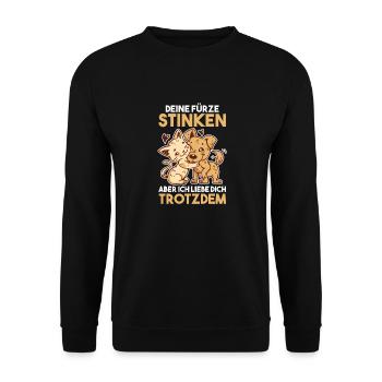 Deine Fürze stinken aber Ich liebe Dich - Unisex Pullover - Schwarz - Vorne - Alina (178cm) & Michal (187cm)