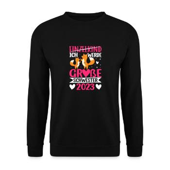 Ich Werde Große Schwester 2023 Schwangerschaft - Unisex Pullover - Schwarz - Vorne - Alina (178cm) & Michal (187cm)