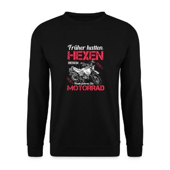 Früher Hatten Hexen Besen Heute Fahren Sie - Unisex Pullover - Schwarz - Vorne - Alina (178cm) & Michal (187cm)