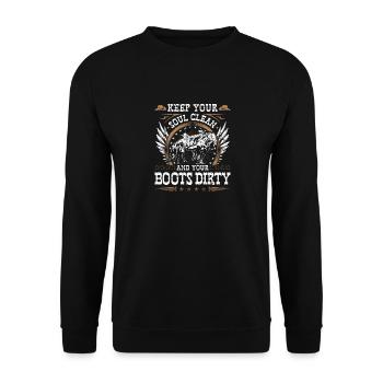 Steer Wrestling Soul Clean Boots Dirty, Rodeo - Unisex Pullover - Schwarz - Vorne - Alina (178cm) & Michal (187cm)
