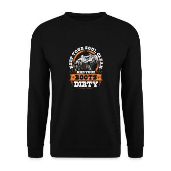 Rodeo Bulldogging Soul Clean Boots Dirty, Steer - Unisex Pullover - Schwarz - Vorne - Alina (178cm) & Michal (187cm)