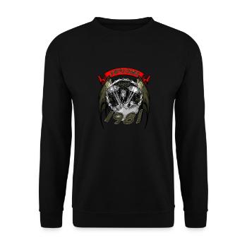 Awesome since 1981, Biker Geburtstag - Unisex Pullover - Schwarz - Vorne - Alina (178cm) & Michal (187cm)