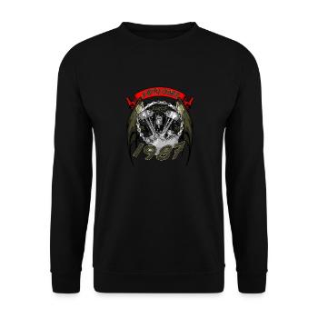 Awesome since 1987, Biker Geburtstag - Unisex Pullover - Schwarz - Vorne - Alina (178cm) & Michal (187cm)