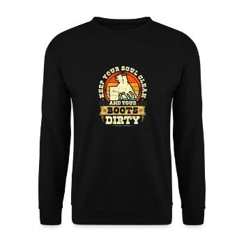 Keep Your Soul Clean Boots Dirty Retro - Unisex Pullover - Schwarz - Vorne - Alina (178cm) & Michal (187cm)