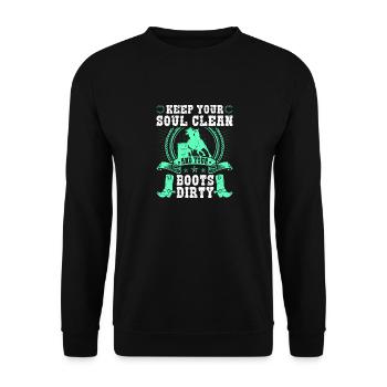 Keep Your Soul Clean Boots Dirty Rodeo - Unisex Pullover - Schwarz - Vorne - Alina (178cm) & Michal (187cm)