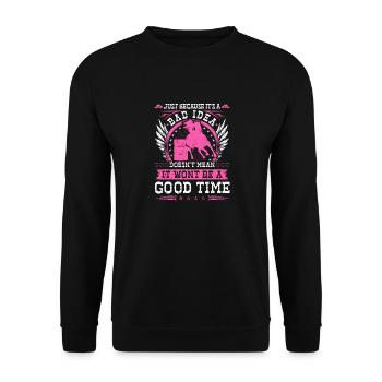 Barrel Racer Bad Idea Good Time Rodeo - Unisex Pullover - Schwarz - Vorne - Alina (178cm) & Michal (187cm)
