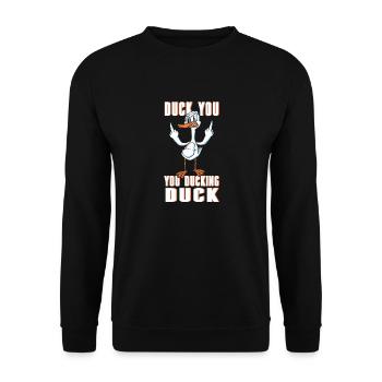 Ente Du Du Ente Duck Witz Prank - Unisex Pullover - Schwarz - Vorne - Alina (178cm) & Michal (187cm)