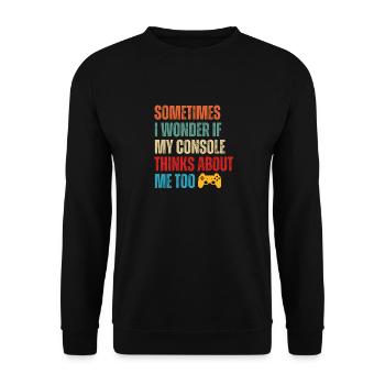 Manchmal frage ich mich, ob meine Konsole an mich denkt - Unisex Pullover - Schwarz - Vorne - Alina (178cm) & Michal (187cm)