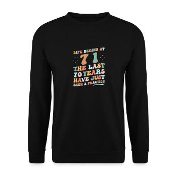 71. Geburtstag Mann Frau 2023 Funny Groovy Life - Unisex Pullover - Schwarz - Vorne - Alina (178cm) & Michal (187cm)