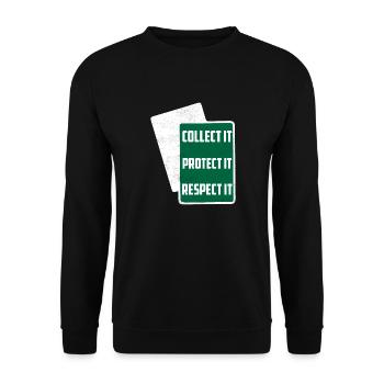Collect It Protect It Respect It Funny TCG Trading - Unisex Pullover - Schwarz - Vorne - Alina (178cm) & Michal (187cm)