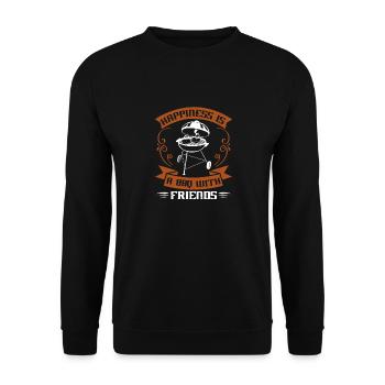 GLÜCK IST EIN BBQ MIT FREUND - Unisex Pullover - Schwarz - Vorne - Alina (178cm) & Michal (187cm)