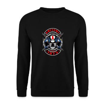 Awesome since 1973, Biker Geburtstag - Unisex Pullover - Schwarz - Vorne - Alina (178cm) & Michal (187cm)
