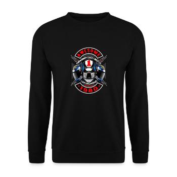 Awesome since 1980, Biker Geburtstag - Unisex Pullover - Schwarz - Vorne - Alina (178cm) & Michal (187cm)
