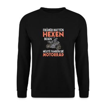 Früher Hatten Hexen Besen Heute Fahren Sie - Unisex Pullover - Schwarz - Vorne - Alina (178cm) & Michal (187cm)