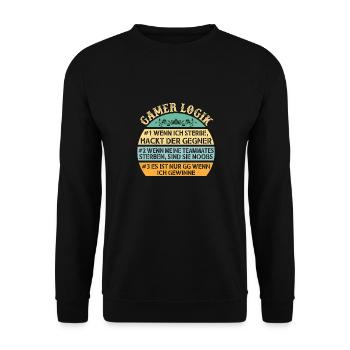 Gamer Logik Gaming Video Games Multiplayer Zocker - Unisex Pullover - Schwarz - Vorne - Alina (178cm) & Michal (187cm)
