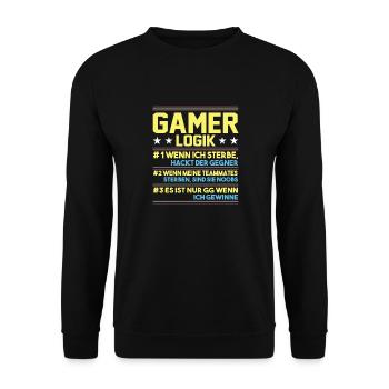 Gamer Logik Gaming Video Games Multiplayer Zocker - Unisex Pullover - Schwarz - Vorne - Alina (178cm) & Michal (187cm)