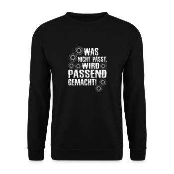 Was Nicht Passt Wird Passend Gemacht Handwerker - Unisex Pullover - Schwarz - Vorne - Alina (178cm) & Michal (187cm)