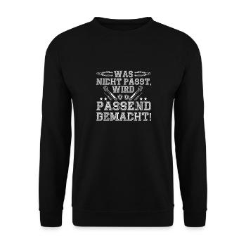 Was Nicht Passt Wird Passend Gemacht Hausmeister - Unisex Pullover - Schwarz - Vorne - Alina (178cm) & Michal (187cm)