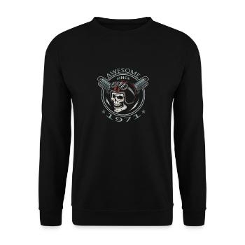 Awesome since 1971, Biker Geburtstag - Unisex Pullover - Schwarz - Vorne - Alina (178cm) & Michal (187cm)