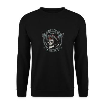 Awesome since 1987, Biker Geburtstag - Unisex Pullover - Schwarz - Vorne - Alina (178cm) & Michal (187cm)