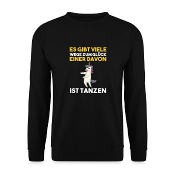 Tanzen Party Einhorn Musik Tänzer - Unisex Pullover - Schwarz - Vorne - Alina (178cm) & Michal (187cm)