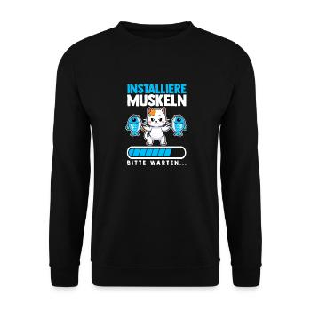 Muskeln Sport Fitness Gewichtheben Katze - Unisex Pullover - Schwarz - Vorne - Alina (178cm) & Michal (187cm)