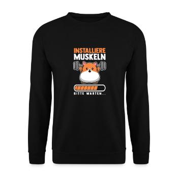 Muskeln Sport Fitness Gewichtheben Hamster - Unisex Pullover - Schwarz - Vorne - Alina (178cm) & Michal (187cm)