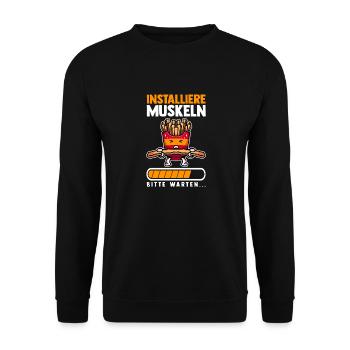 Muskeln Sport Fitness Gewichtheben Pommes - Unisex Pullover - Schwarz - Vorne - Alina (178cm) & Michal (187cm)