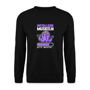 Muskeln Sport Fitness Gewichtheben Tintenfisch - Unisex Pullover - Schwarz - Vorne - Alina (178cm) & Michal (187cm)