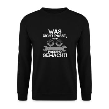 Was Nicht Passt Wird Passend Gemacht Handwerker - Unisex Pullover - Schwarz - Vorne - Alina (178cm) & Michal (187cm)