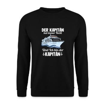 Der Kapitän Hat Immer Recht Lustige Bootbesitzer - Unisex Pullover - Schwarz - Vorne - Alina (178cm) & Michal (187cm)