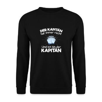 Der Kapitän Hat Immer Recht Lustige Bootbesitzer - Unisex Pullover - Schwarz - Vorne - Alina (178cm) & Michal (187cm)