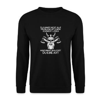 Wikinger Spruch Berserker Krieger Motiv Nordische - Unisex Pullover - Schwarz - Vorne - Alina (178cm) & Michal (187cm)