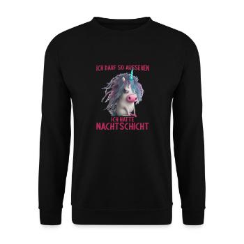 Nachtschicht Dienst Krankenschwester Pflegekraft - Unisex Pullover - Schwarz - Vorne - Alina (178cm) & Michal (187cm)