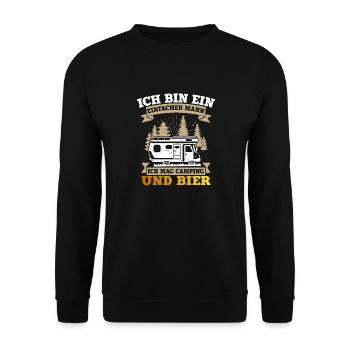 Ich Bin Ein Einfacher Mann Camping Und Bier - Unisex Pullover - Schwarz - Vorne - Alina (178cm) & Michal (187cm)